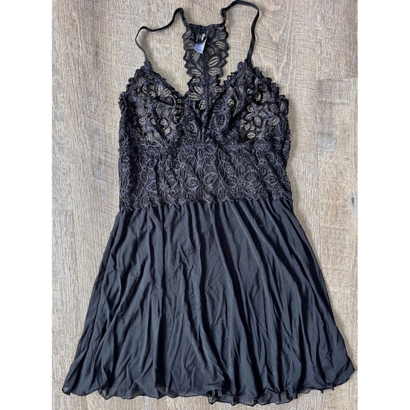 Cassandra Intimate Lingerie Women's Black Chiffon Racerback Lace Babydoll Size M - Picture 1 of 6